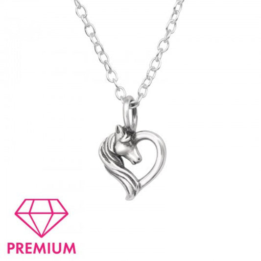 Melchior Jewellery children's sterling silver horse necklace with heart-shaped pendant on chain