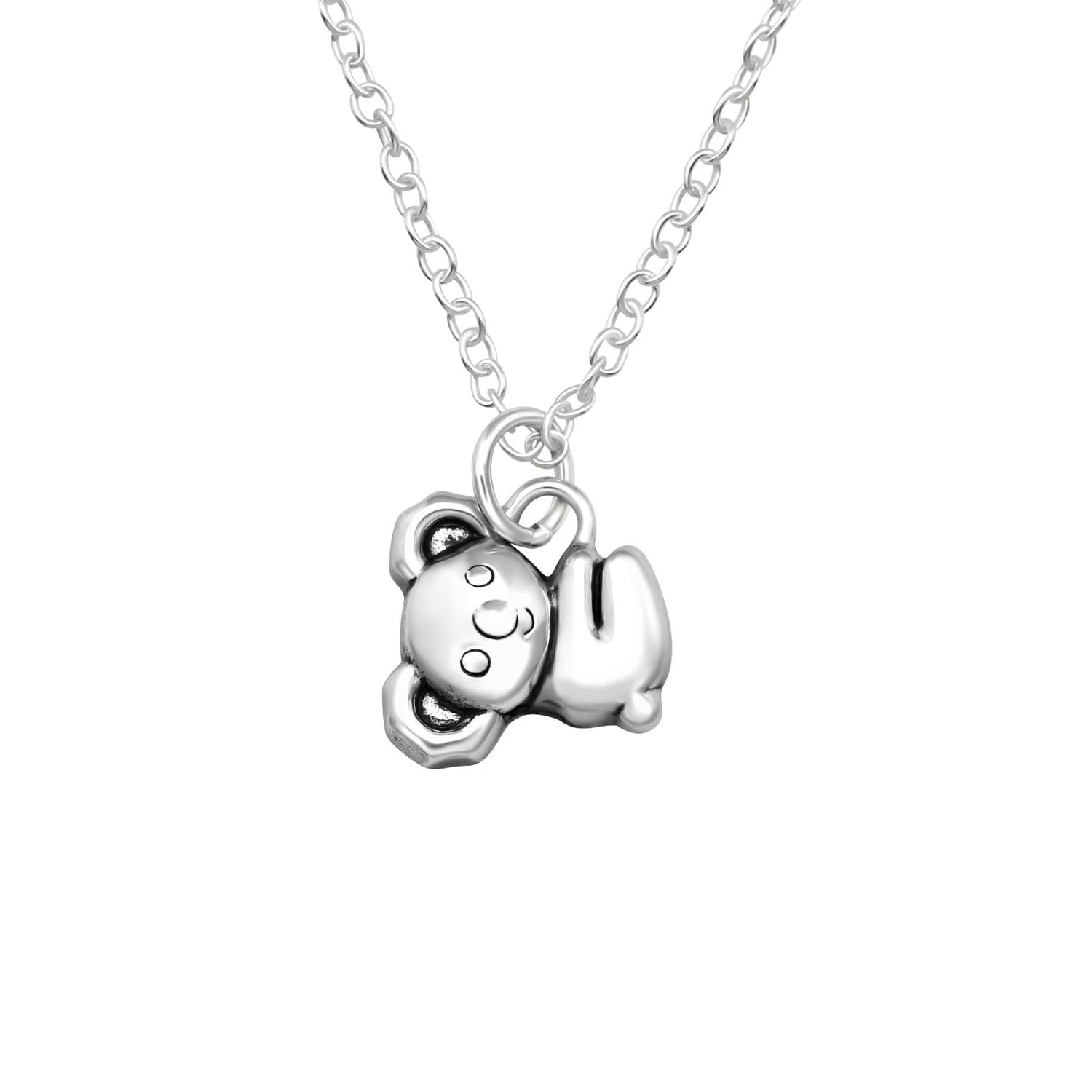 Childrens sterling silver koala necklace with a shiny silver koala pendant on a delicate silver chain