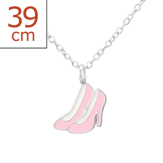Melchior Jewellery children's sterling silver necklace with pink enamel high heel shoe pendant on 39 cm chain