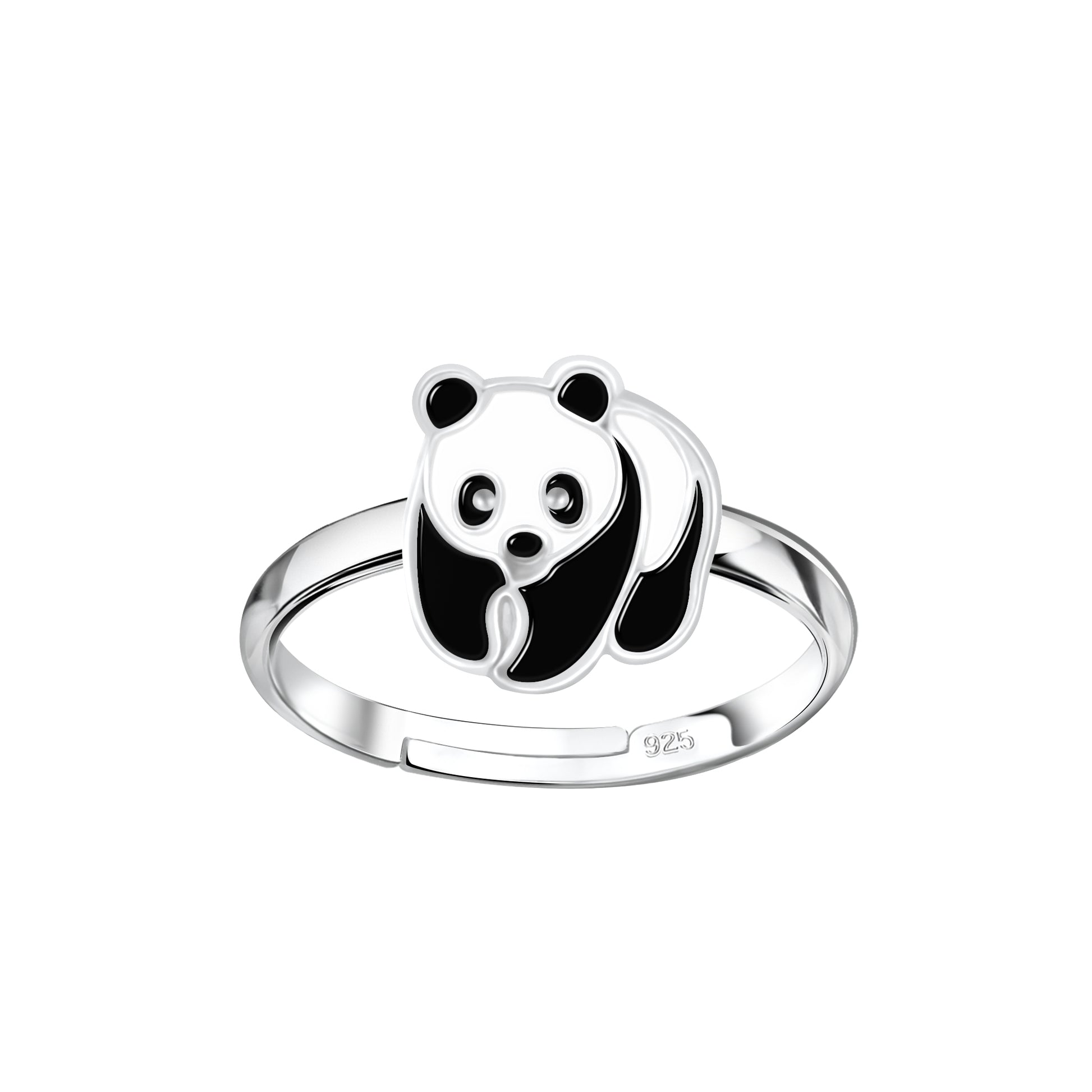 Children's sterling silver panda ring by Melchior Jewellery featuring a cute black and white panda design