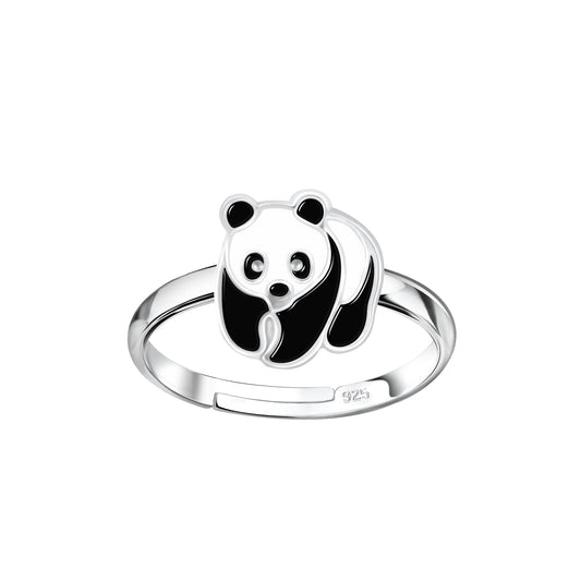 Children's sterling silver panda ring by Melchior Jewellery featuring a cute black and white panda design