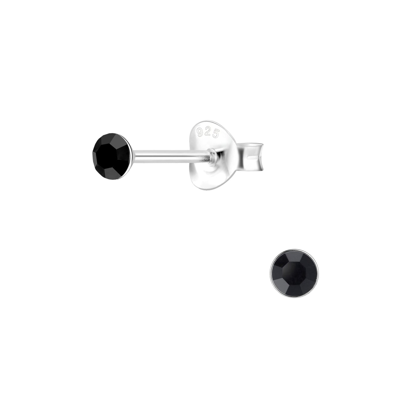Melchior Jewellery childrens black coloured crystal stud earrings for women in sterling silver 925