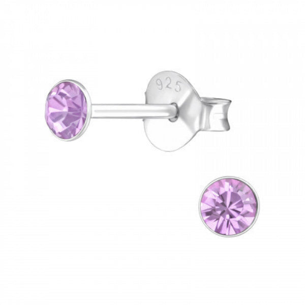 Melchior Jewellery children sized sterling silver stud with lilac crystal 925 stamp coloured crystal stud earrings for women