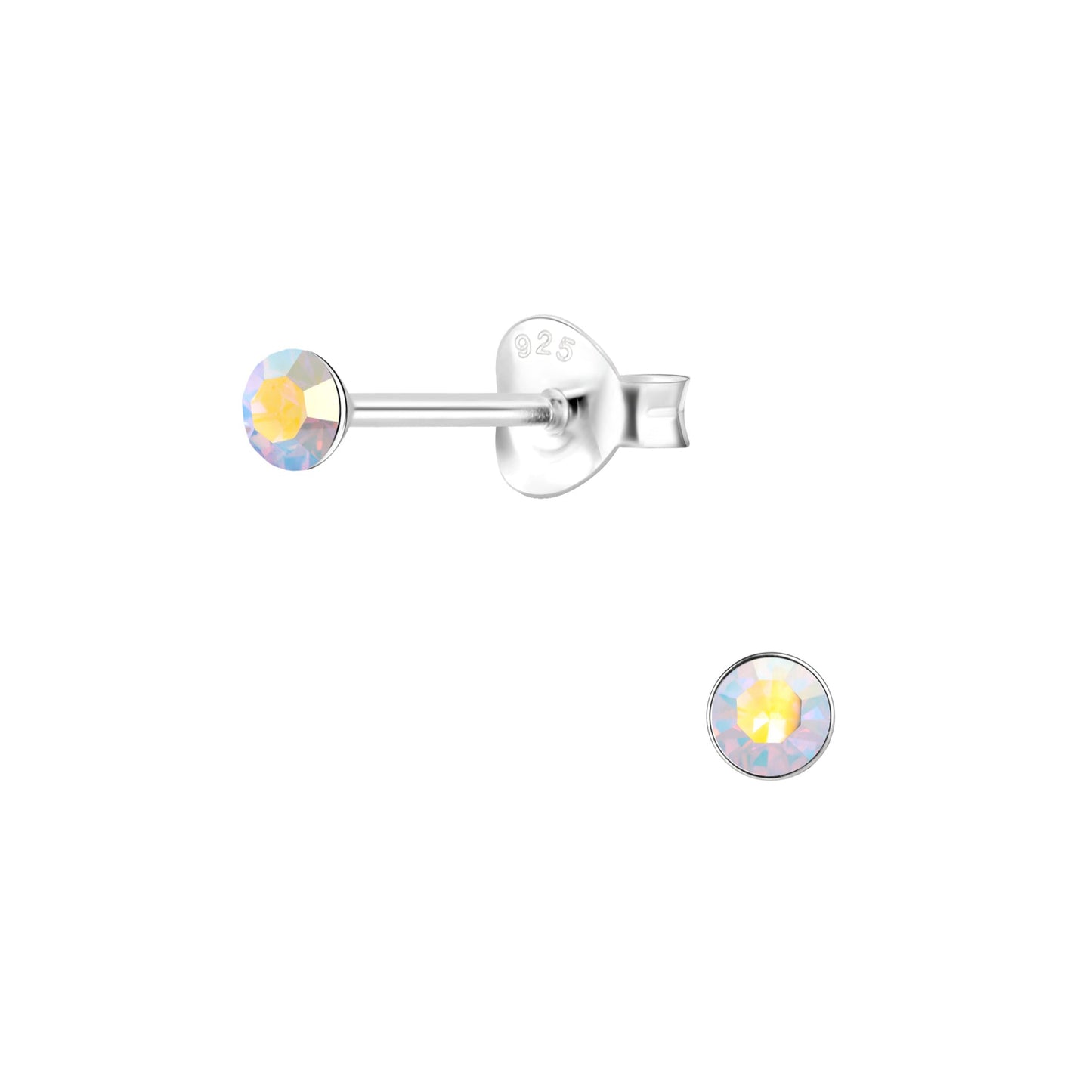 Melchior Jewellery childrens 925 silver coloured crystal stud earrings for women with iridescent aurora borealis stones
