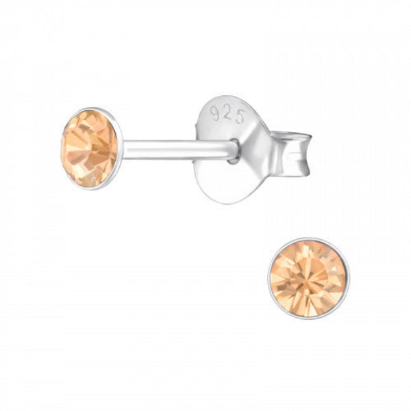 Melchior Jewellery childrens 925 sterling silver peach coloured crystal stud earrings for women
