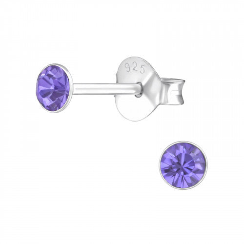 Melchior Jewellery small purple 925 sterling silver studs with butterfly backs coloured crystal stud earrings for women