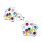 Melchior Jewellery sterling 925 silver colourful paw print stud earrings with multicolour crystals for everyday wear