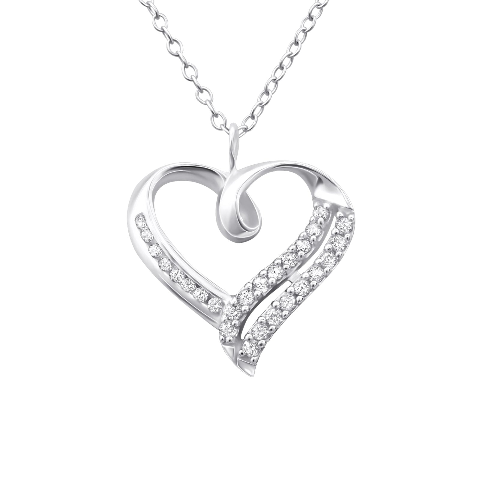 Melchior Jewellery womens cubic zirconia open heart pendant necklace in polished silver