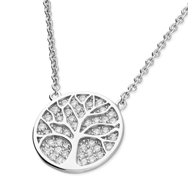 Melchior Jewellery womans necklace with cubic zirconia tree of life pendant in silver tone