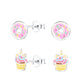 Cupcake and donut earrings for girls in silver with colourful enamel details by Melchior Jewellery