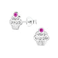 Melchior Jewellery cupcake ear studs for kids in silver with pink and clear stones