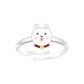 Melchior Jewellery cute cat ring for kids with white cat face and red collar on silver band