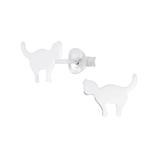 Melchior Jewellery cute cat stud earrings for girls in silver-tone children's jewellery