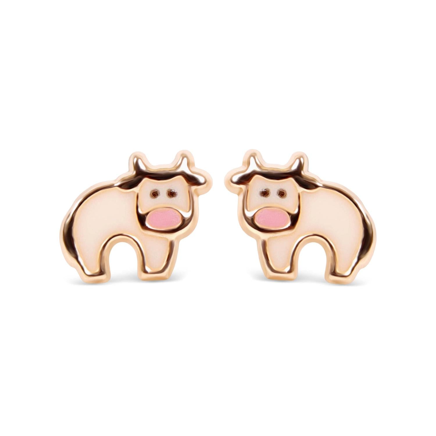 Melchior Jewellery cute cow earrings for girls in gold tone with pink and black enamel details