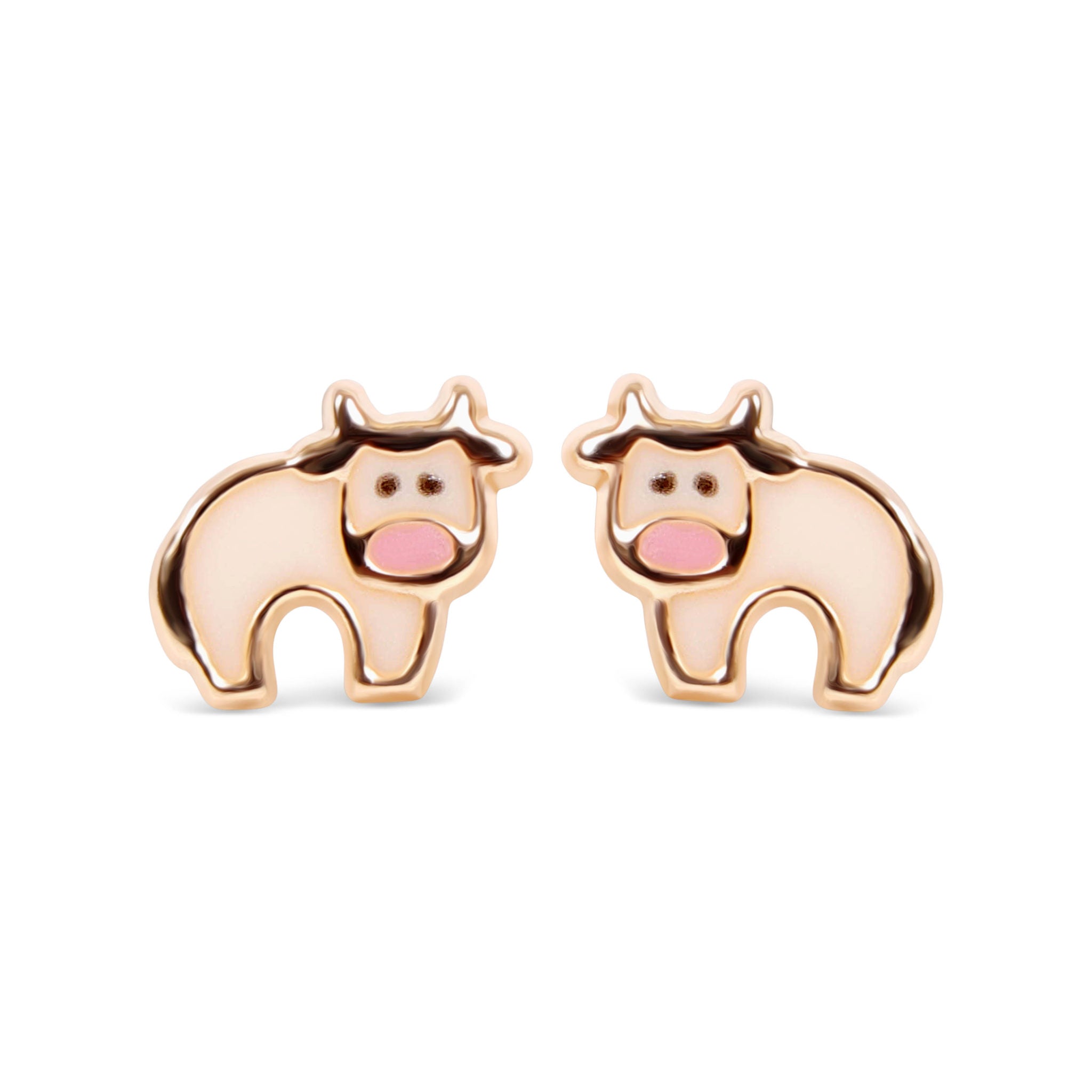 Melchior Jewellery cute cow earrings for girls in gold tone with pink and black enamel details