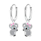 Melchior Jewellery cute koala bear earrings for kids with silver hoops and pink bow details