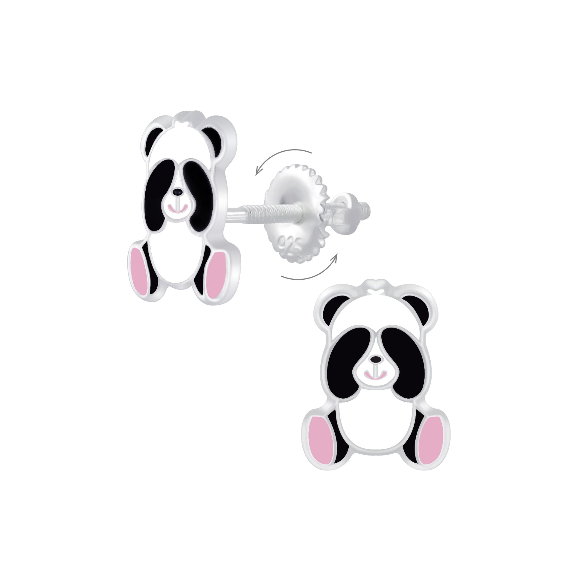 Cute panda earrings for girls by Melchior Jewellery featuring silver and enamel design