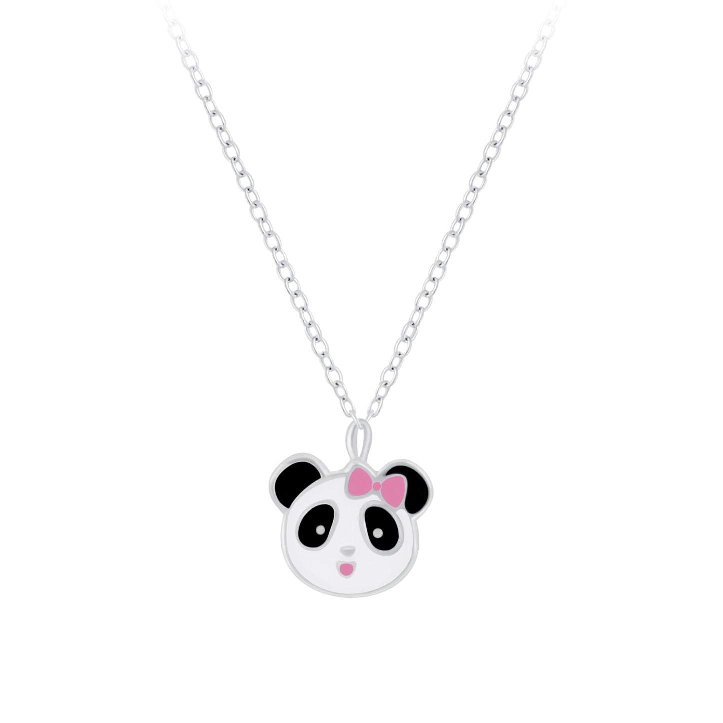 Melchior Jewellery cute panda necklace for children with a pink bow on silver chain