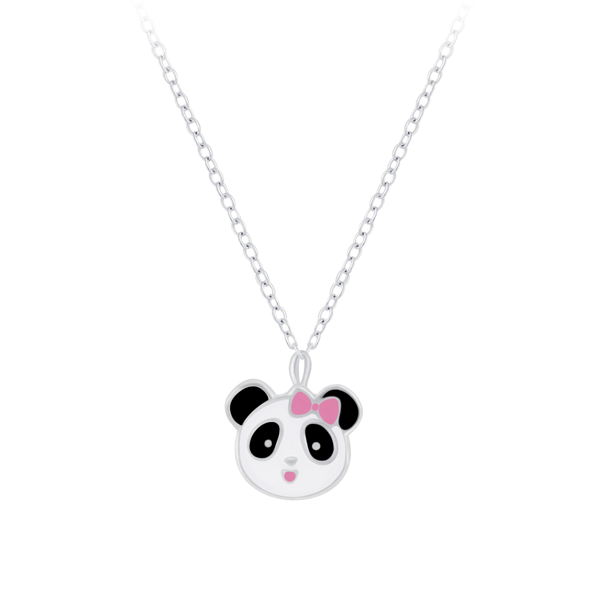 Melchior Jewellery cute panda necklace for children with a pink bow on silver chain
