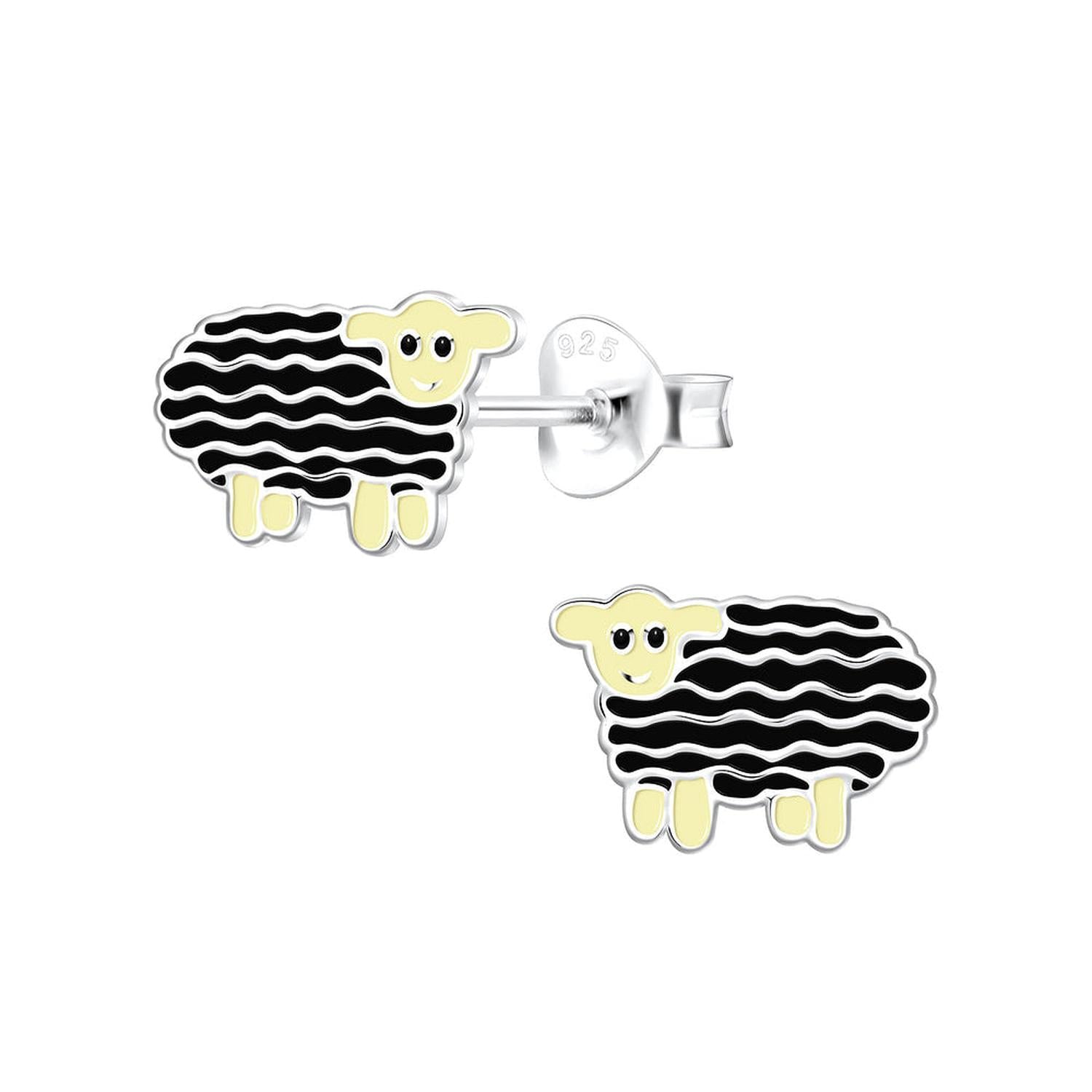 Melchior Jewellery cute sheep earrings for girls in black and yellow enamel sterling silver