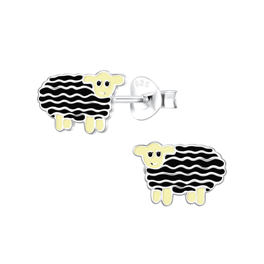 Melchior Jewellery cute sheep earrings for girls in black and yellow enamel sterling silver