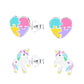 Cute unicorn earrings set for children featuring colourful heart and unicorn designs by Melchior Jewellery