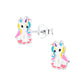 Cute unicorn stud earrings for kids in silver with colourful enamel by Melchior Jewellery