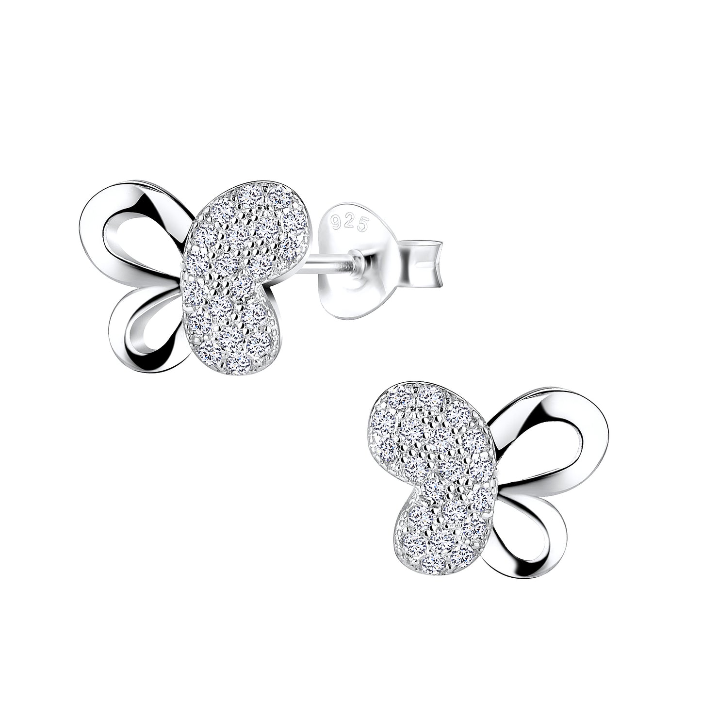 Melchior Jewellery CZ butterfly stud earrings in silver with sparkling cubic zirconia stones