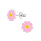Pink and yellow daisy stud earrings for little girls by Melchior Jewellery in silver finish