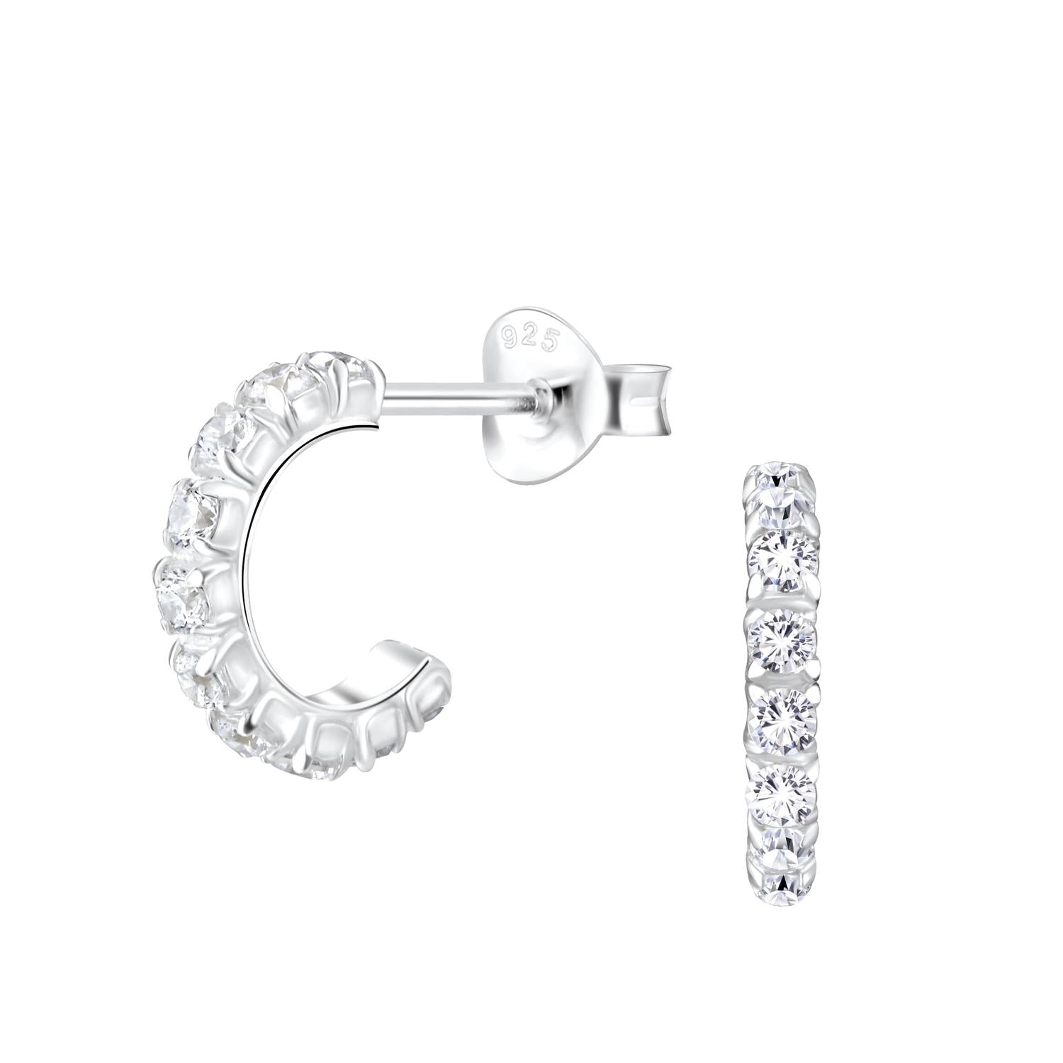 Melchior Jewellery elegant silver half hoop earrings for gifts with sparkling stones