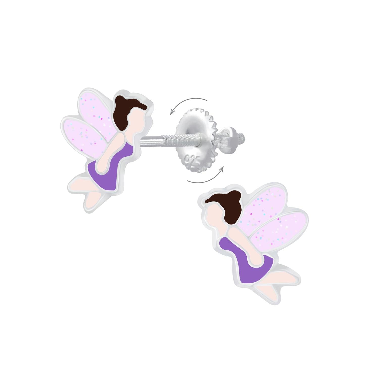 Melchior Jewellery fairy themed earrings for girls with purple dress and sparkly pink wings