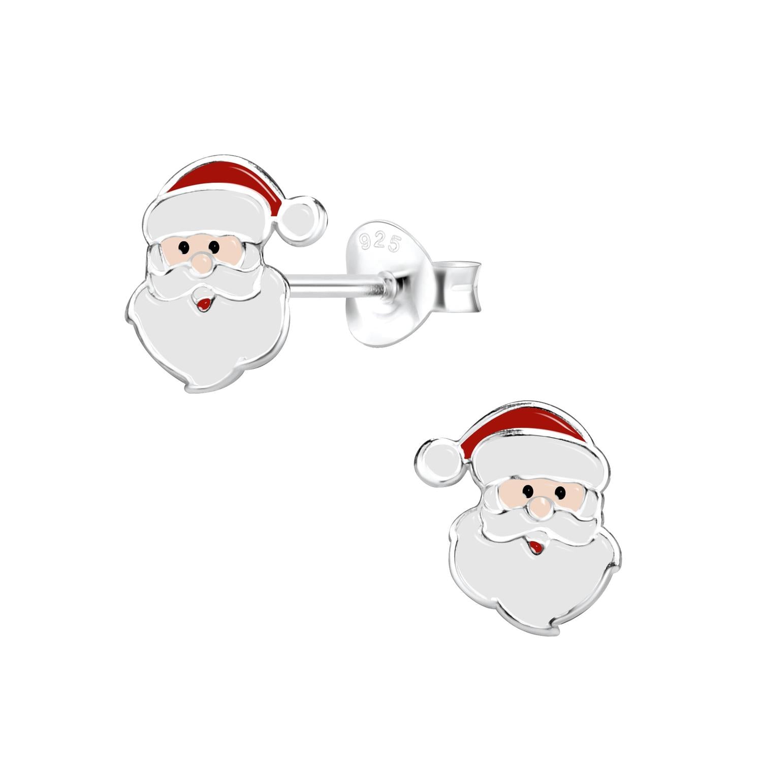 Festive Christmas earrings for kids featuring Santa Claus design in sterling silver by Melchior Jewellery