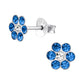 Melchior Jewellery flower stud earrings for children with blue and clear gemstones in silver setting