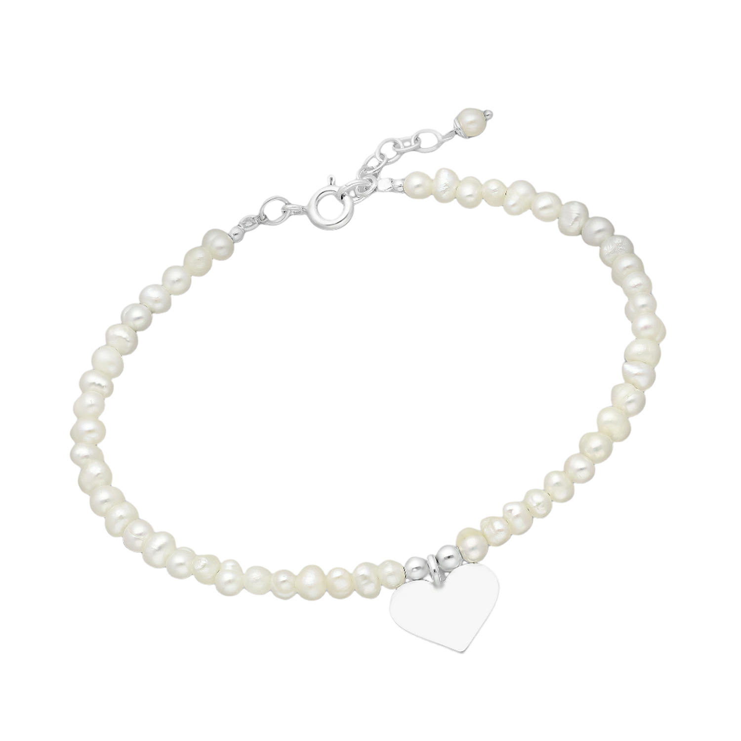 Melchior Jewellery freshwater pearl heart charm bracelet with silver heart pendant and adjustable clasp