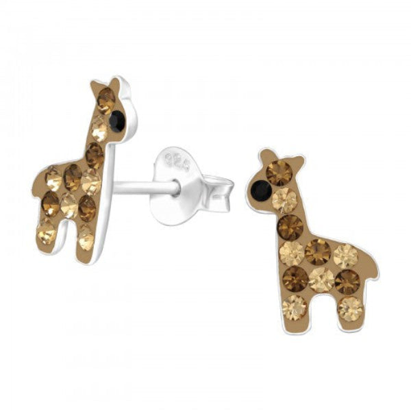 Melchior Jewellery giraffe shaped earrings for children with brown and amber crystals
