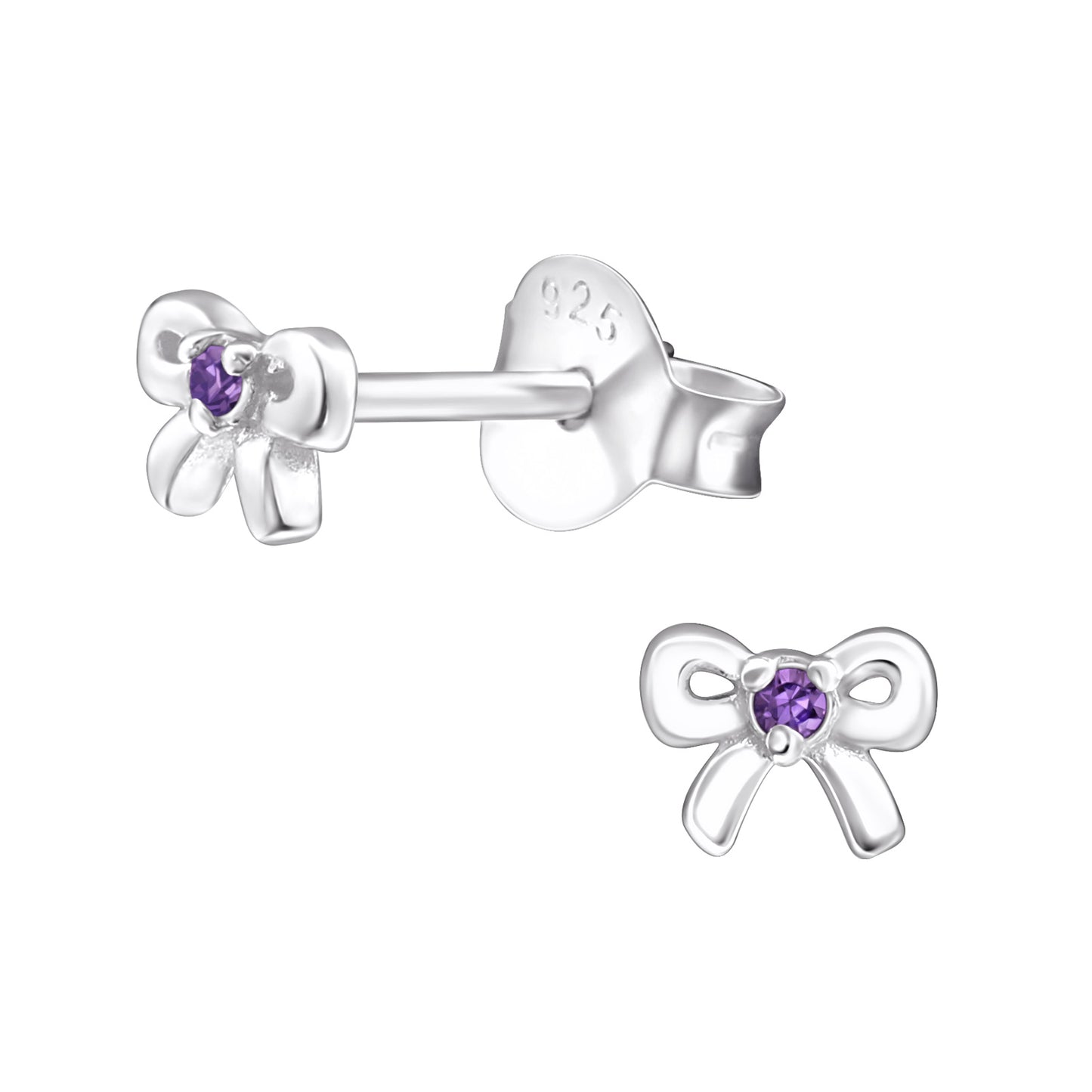 Melchior Jewellery girls amethyst birthstone earrings silver bow design stud earrings