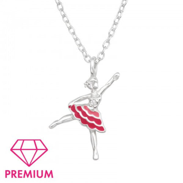 Melchior Jewellery girls ballerina necklace sterling silver pendant with red enamel tutu on chain for children