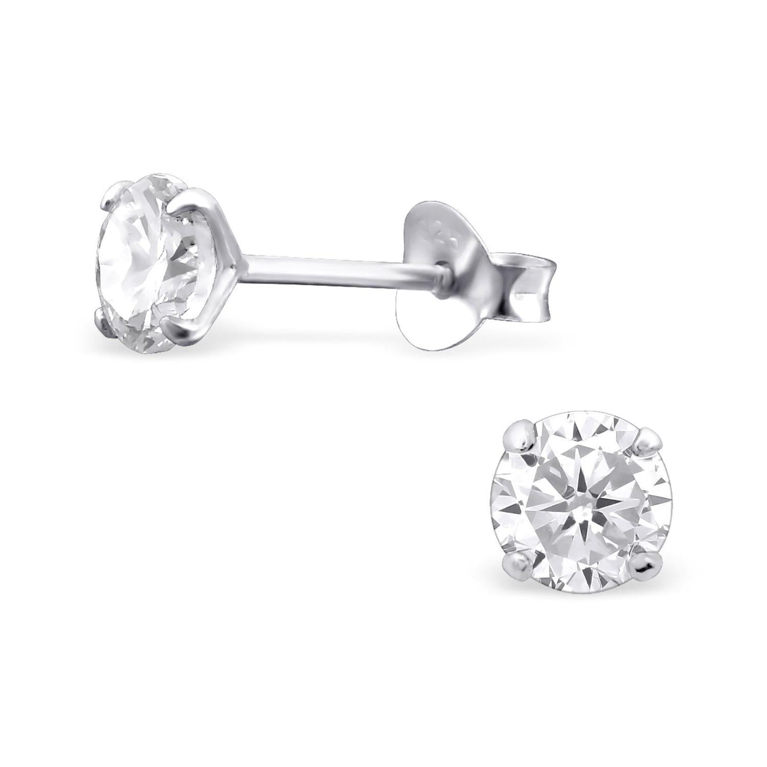 Melchior Jewellery girls birthstone stud earrings in silver with clear round gemstones