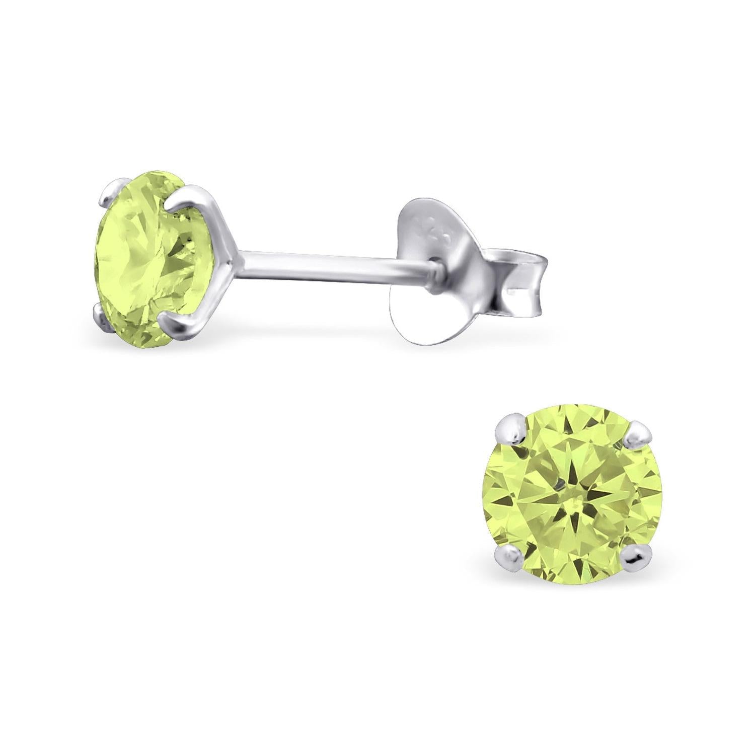 Melchior Jewellery girls birthstone stud earrings with round green gemstone and silver setting