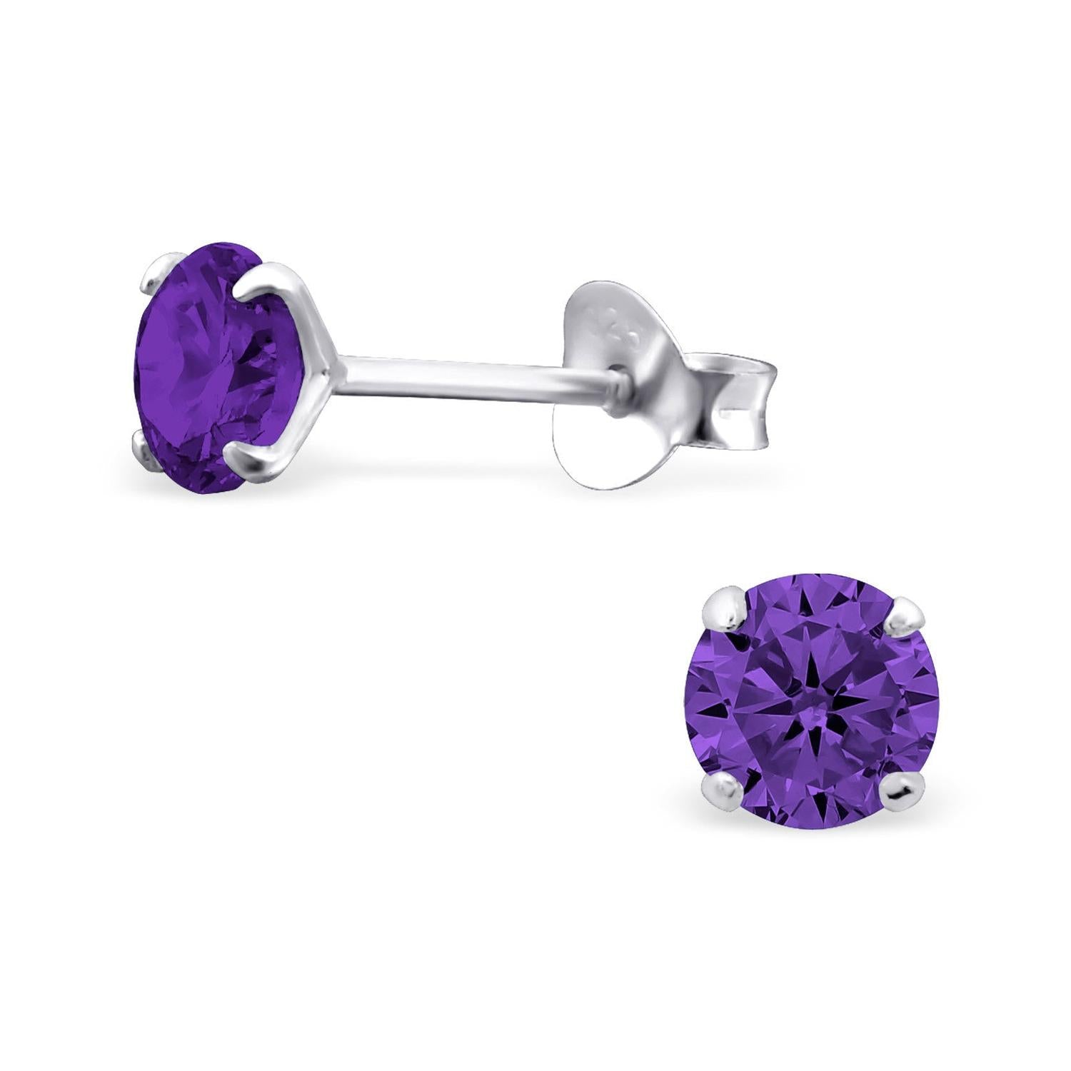 Melchior Jewellery girls birthstone stud earrings with round purple gemstone in silver setting