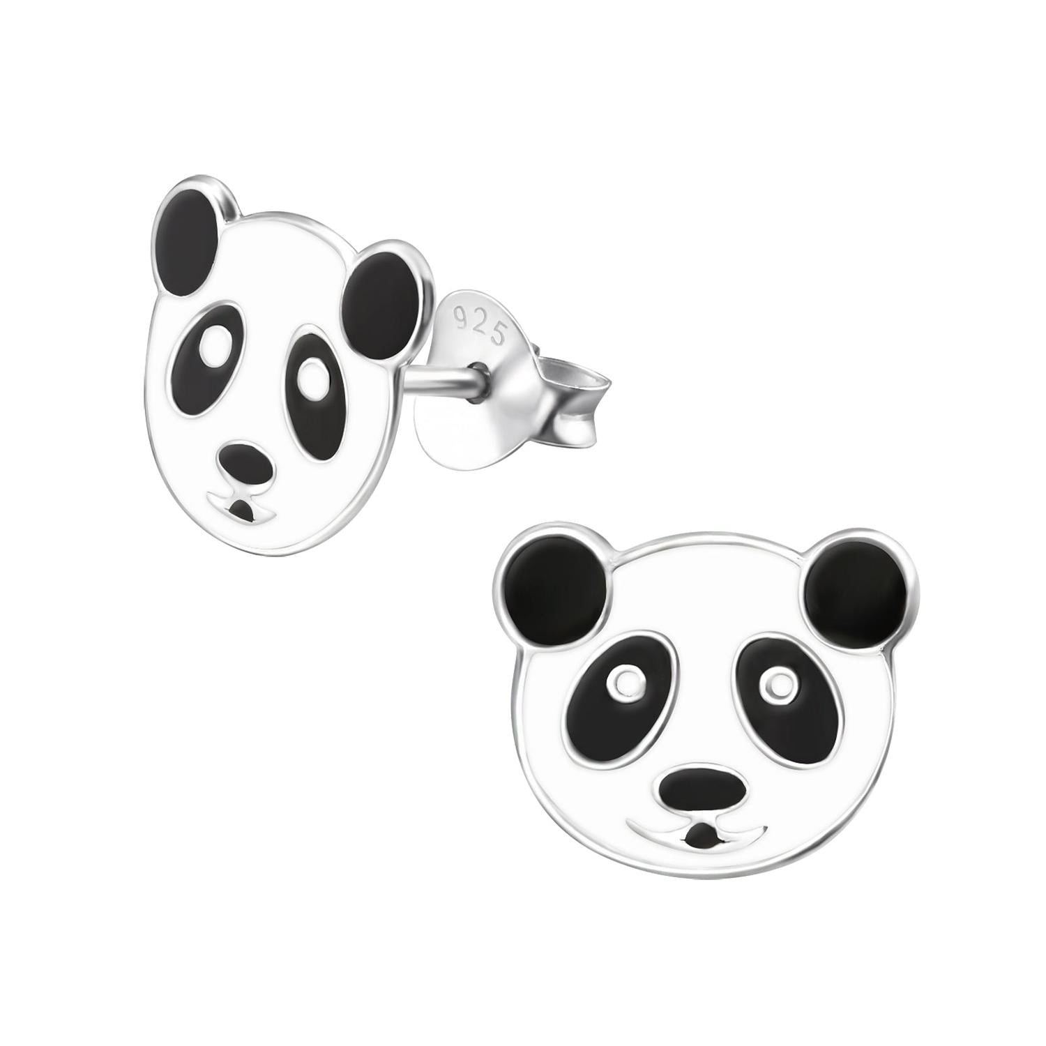 Melchior Jewellery Girls Panda Earrings in silver with black enamel detailing for kids