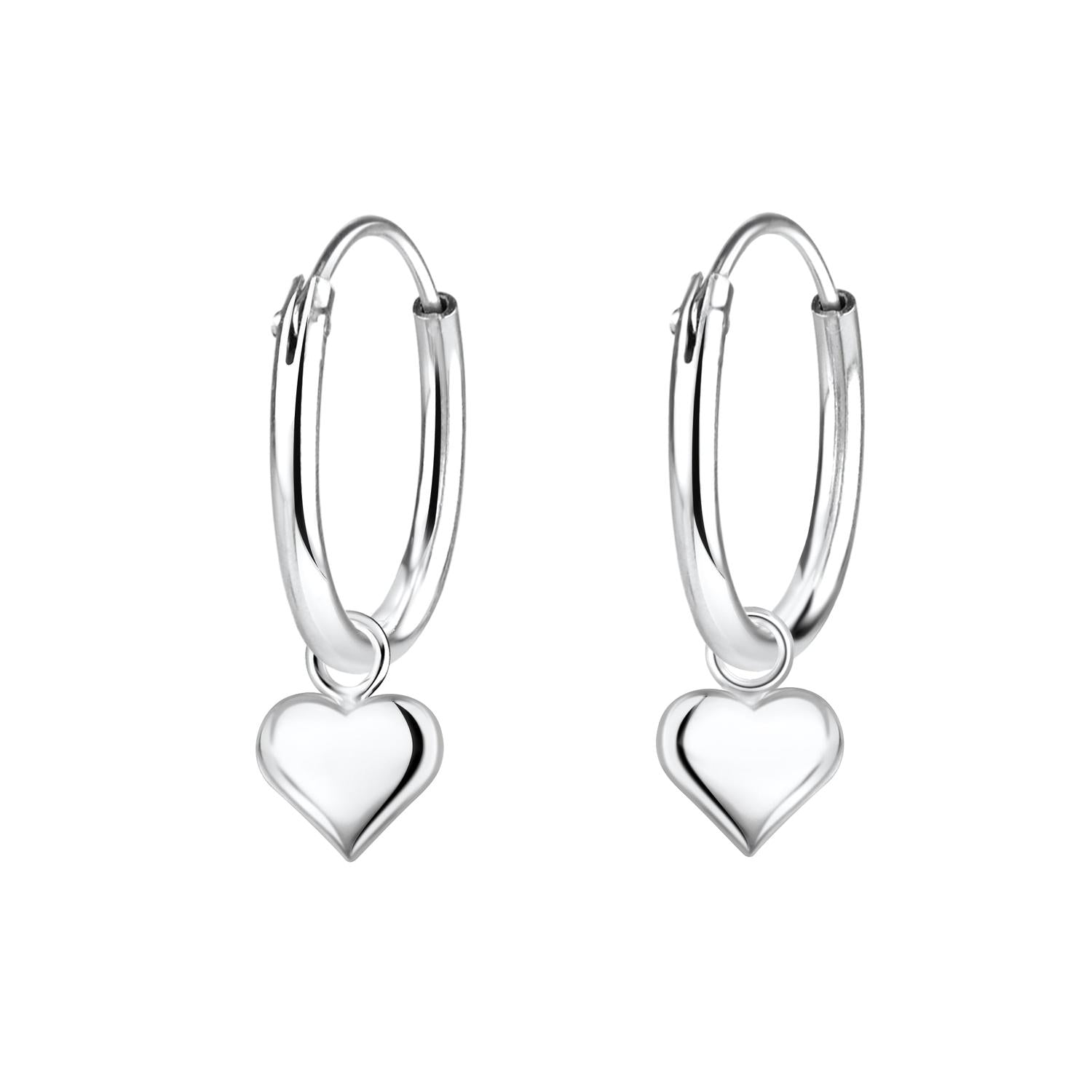 Melchior Jewellery girls silver hoop earrings with heart charm in polished sterling silver for children