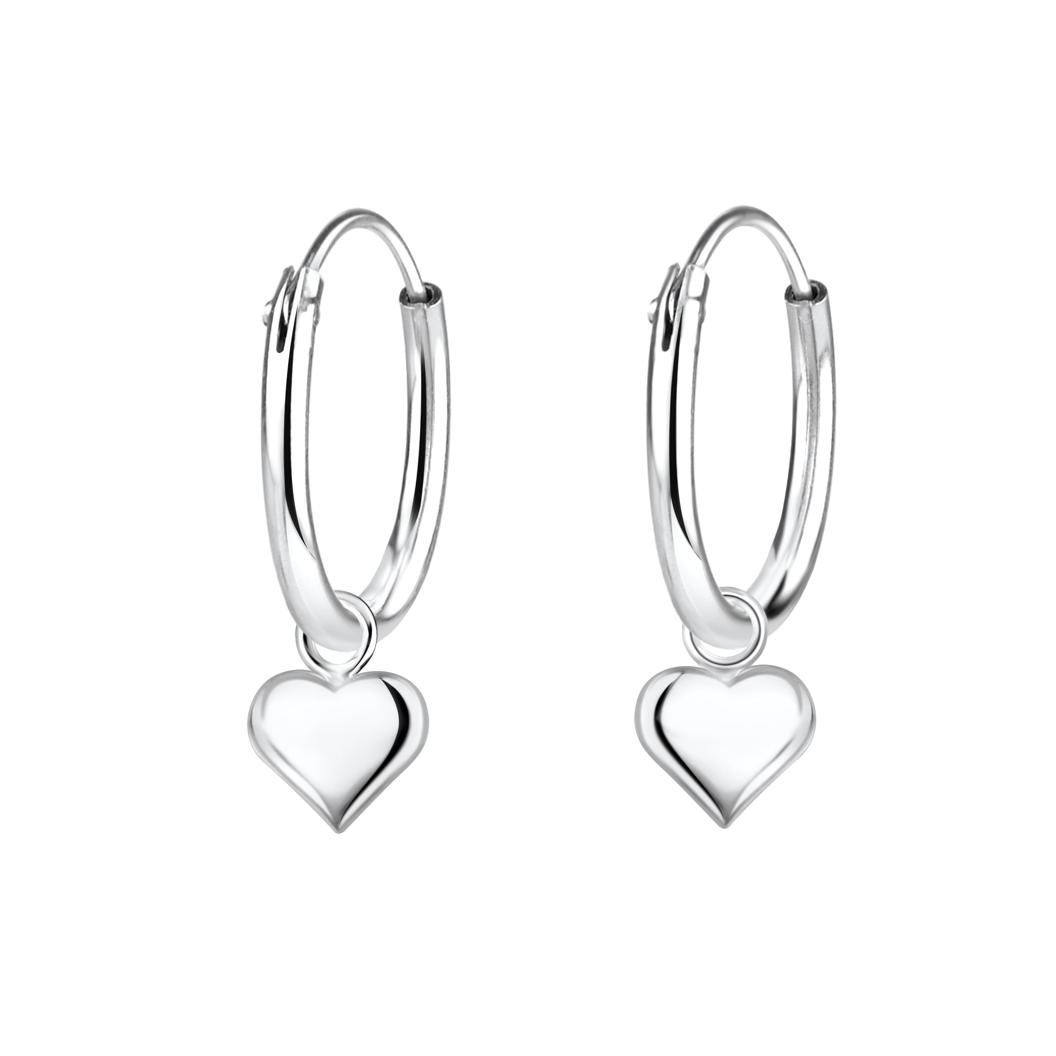 Melchior Jewellery girls silver hoop earrings with heart charm in polished sterling silver for children