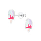 Melchior Jewellery glitter ice cream ear studs for kids in silver with pink and purple detail