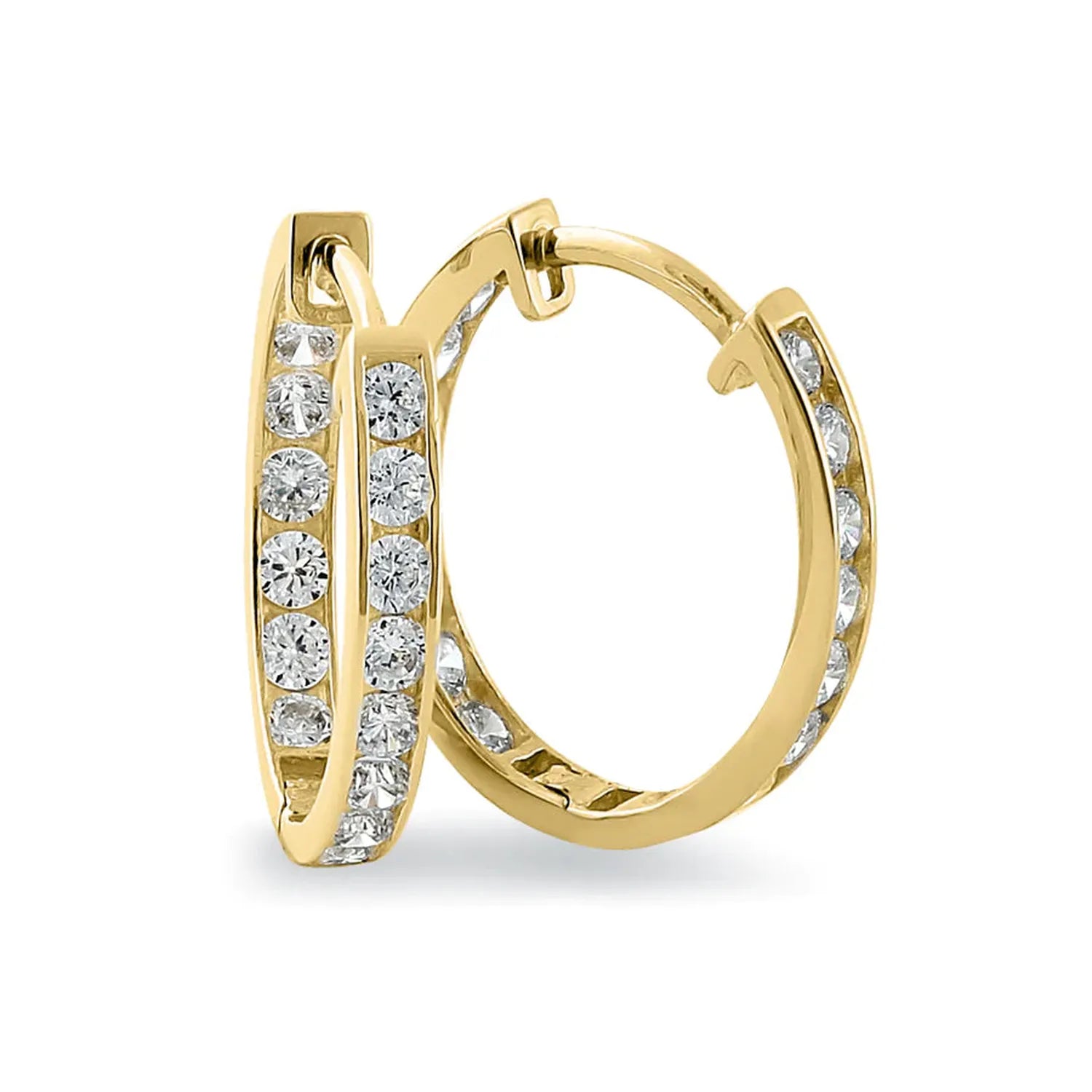Melchior Jewellery gold hoop earrings with clear CZ stones set along the polished gold hoops