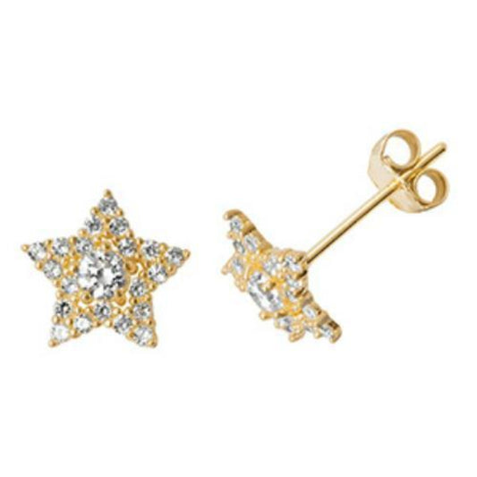 Melchior Jewellery gold star stud earrings with cubic zirconia dainty womens yellow gold star studs
