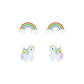 Melchior Jewellery rainbow and unicorn earrings set for children two rainbow studs and two pastel unicorn studs