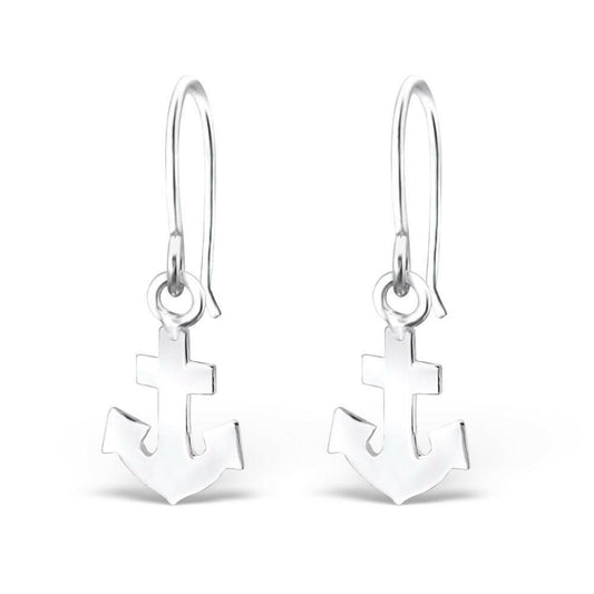Melchior Jewellery womens sterling silver anchor drop earrings with polished anchor charms on hook wires