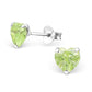 Melchior Jewellery sterling silver birthstone heart earrings with light green heart gemstone studs