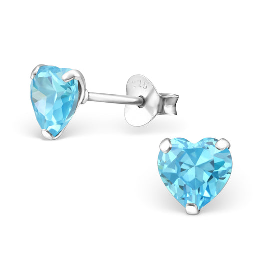 Melchior Jewellery sterling silver birthstone heart earrings blue heart stud with 925 posts
